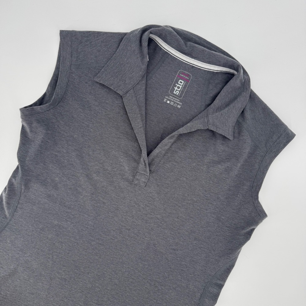 Stio Womens Sleeveless Polo Shirt Gray Heather V-Neck Activewear Top Size Small